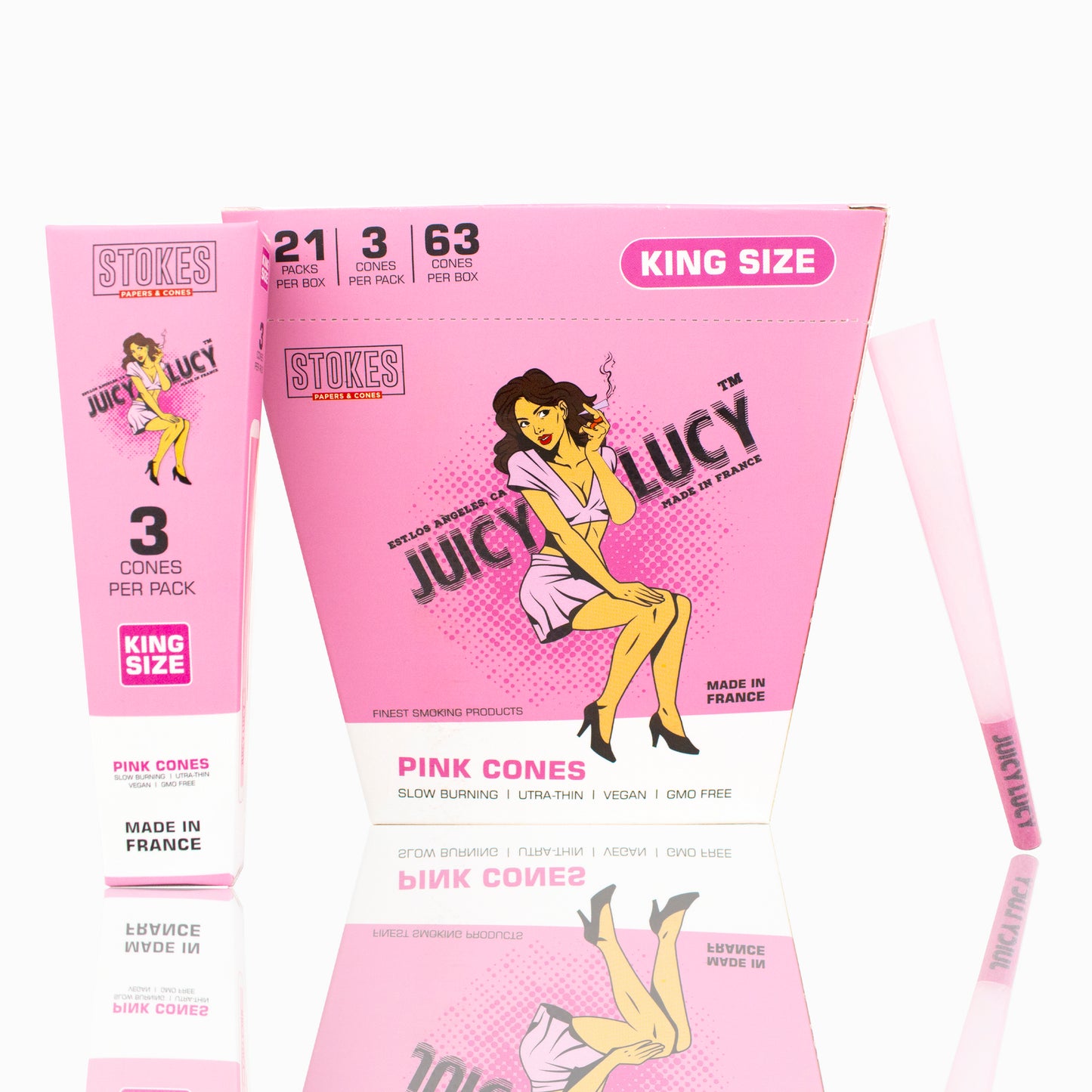 Juicy Lucy King Size Pink Cones (3per pack/21packs per box)